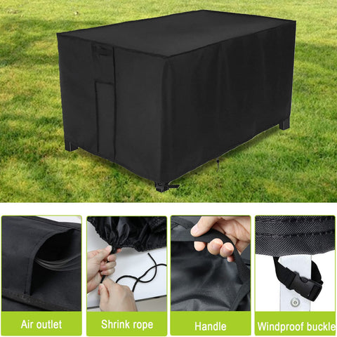 Rilime waterproof fire pit cover side view protects outdoor table from weather.