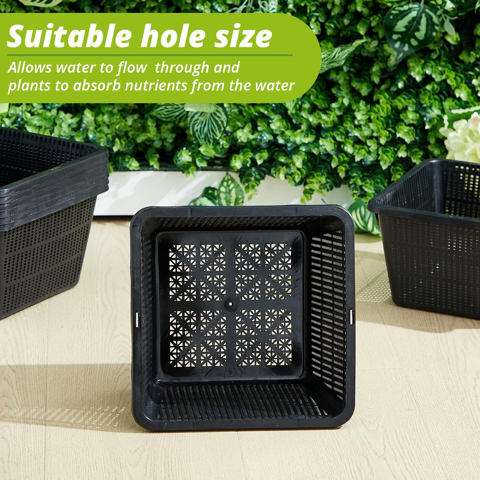RimCereal mesh design basket promotes steady water flow to roots.