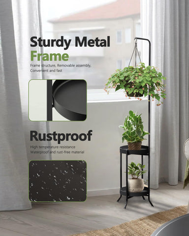 RINBOU plant stand includes easy-assembly tools and adjustable feet for level setup.