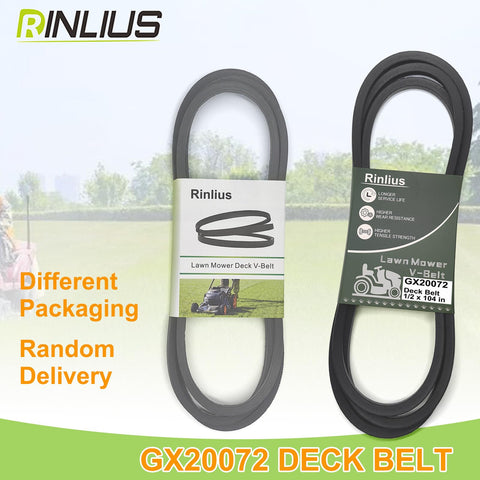 Rinlius brand logo on belt packaging, product for 42-inch deck mowers.