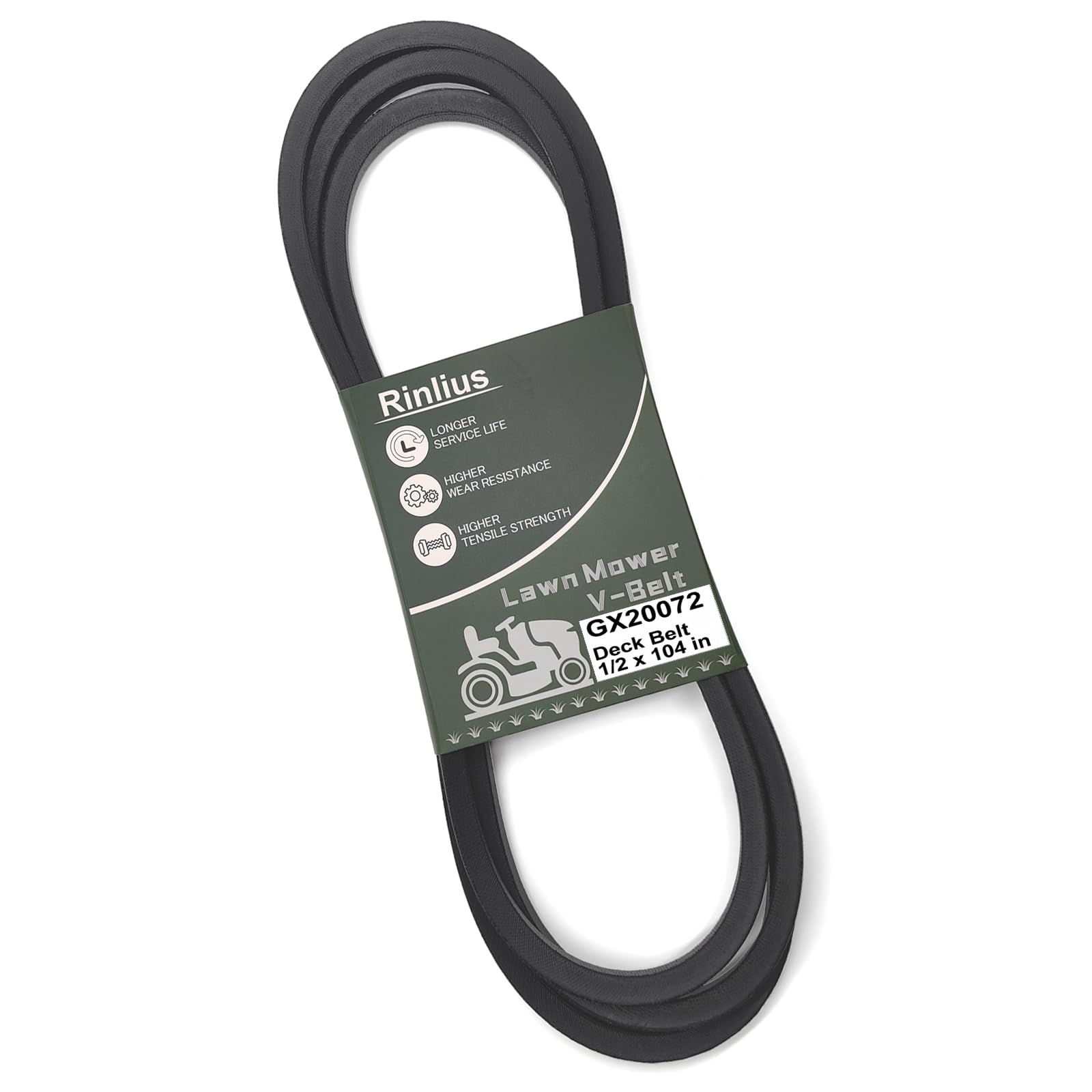 Rinlius GX20072 104-inch mower deck belt; compatible with John Deere LA105/LA115 for smooth mowing.