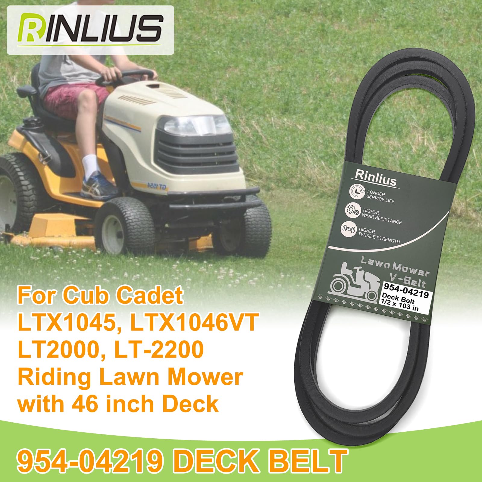Rinlius 954-04219 belt dimensions show 1/2 inch by 103 inch for proper fit