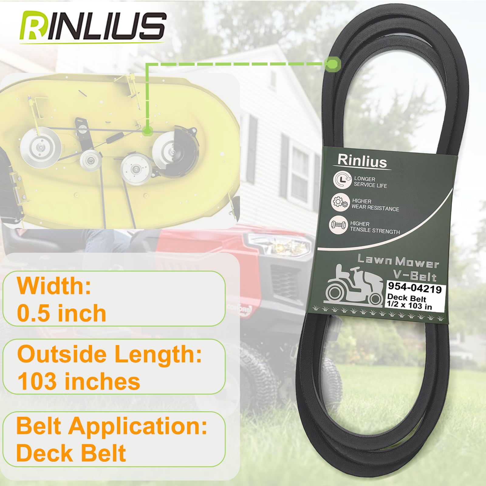 Rinlius belt installed on Cub Cadet LT2000 and LT2200 for consistent mowing