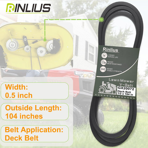 Rinlius deck belt packaging and label, ready for replacement installation.