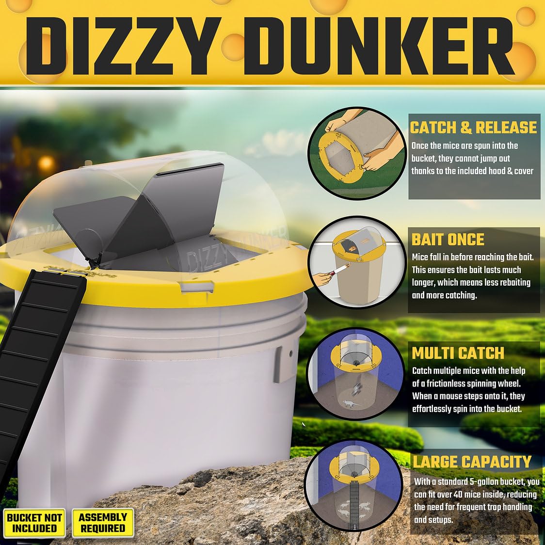 RinneTraps Dizzy Dunker multi-catch wheel captures multiple mice in one night
