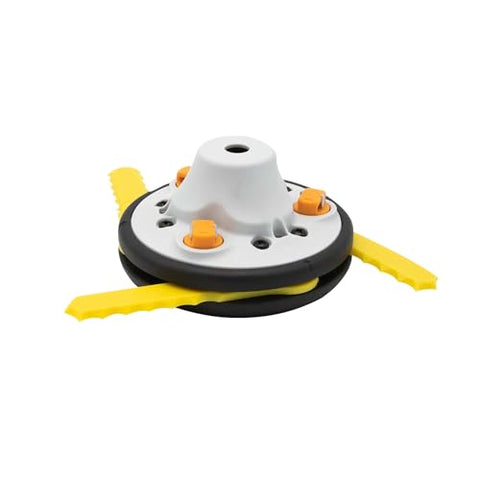 Rino-Tuff Pivotrim string attachment demonstrates durable line for wide lawn coverage.