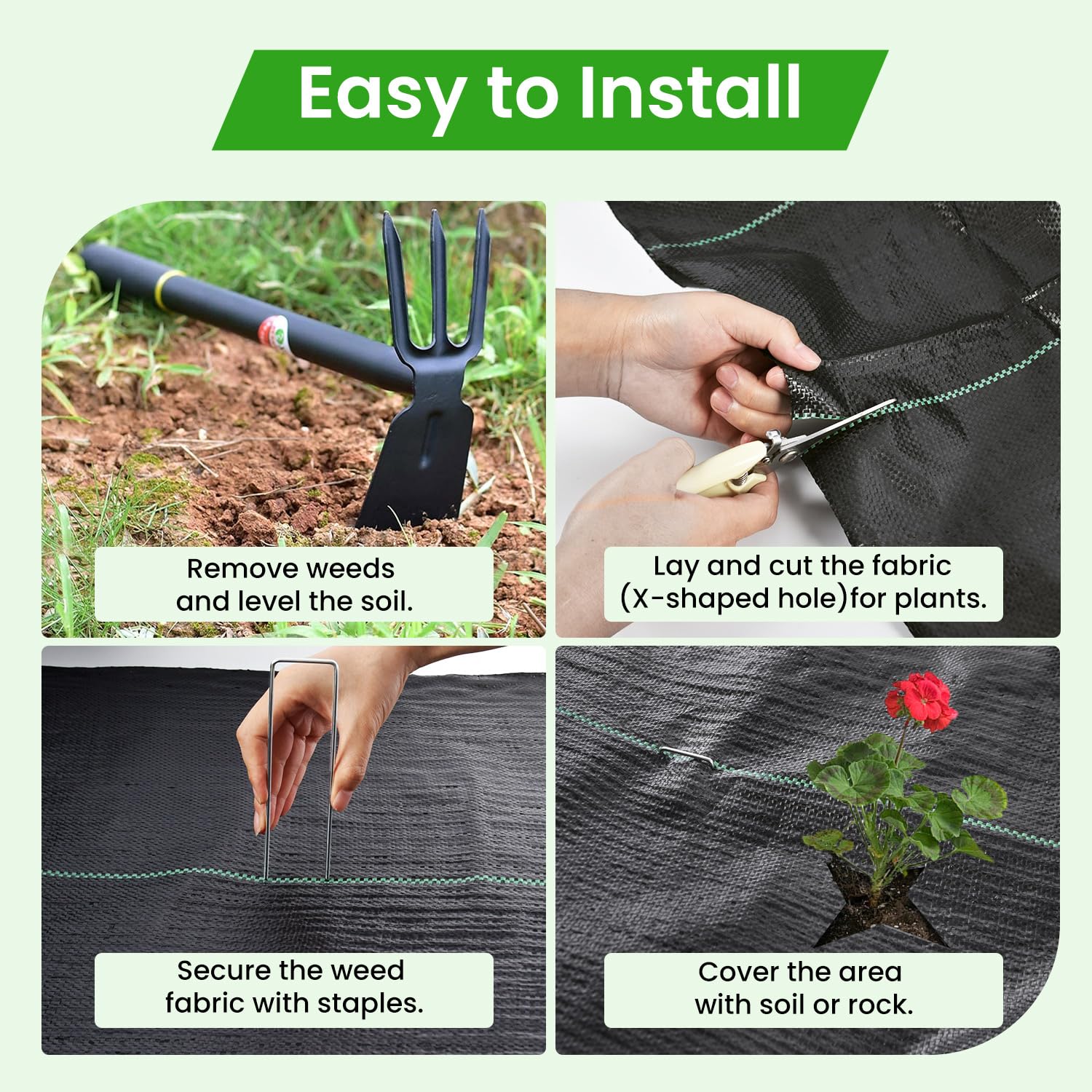 Rintea barrier fabric in garden bed shows neat, weed-free surface.