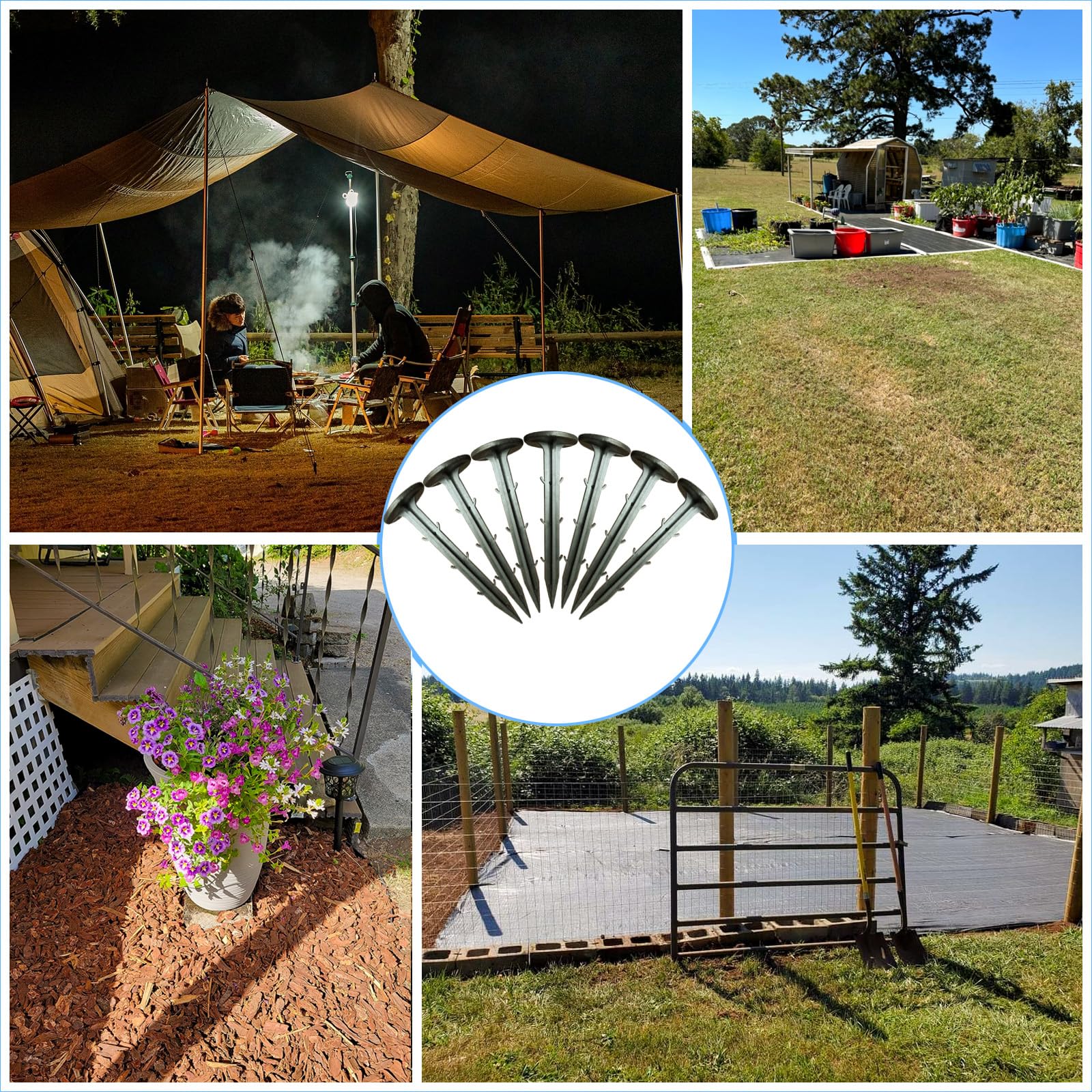 Rinteria versatile stakes help with artificial turf and tarps.