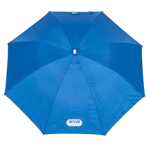 Rio Brands Wave Beach Umbrella clipped to back frame for secure shade