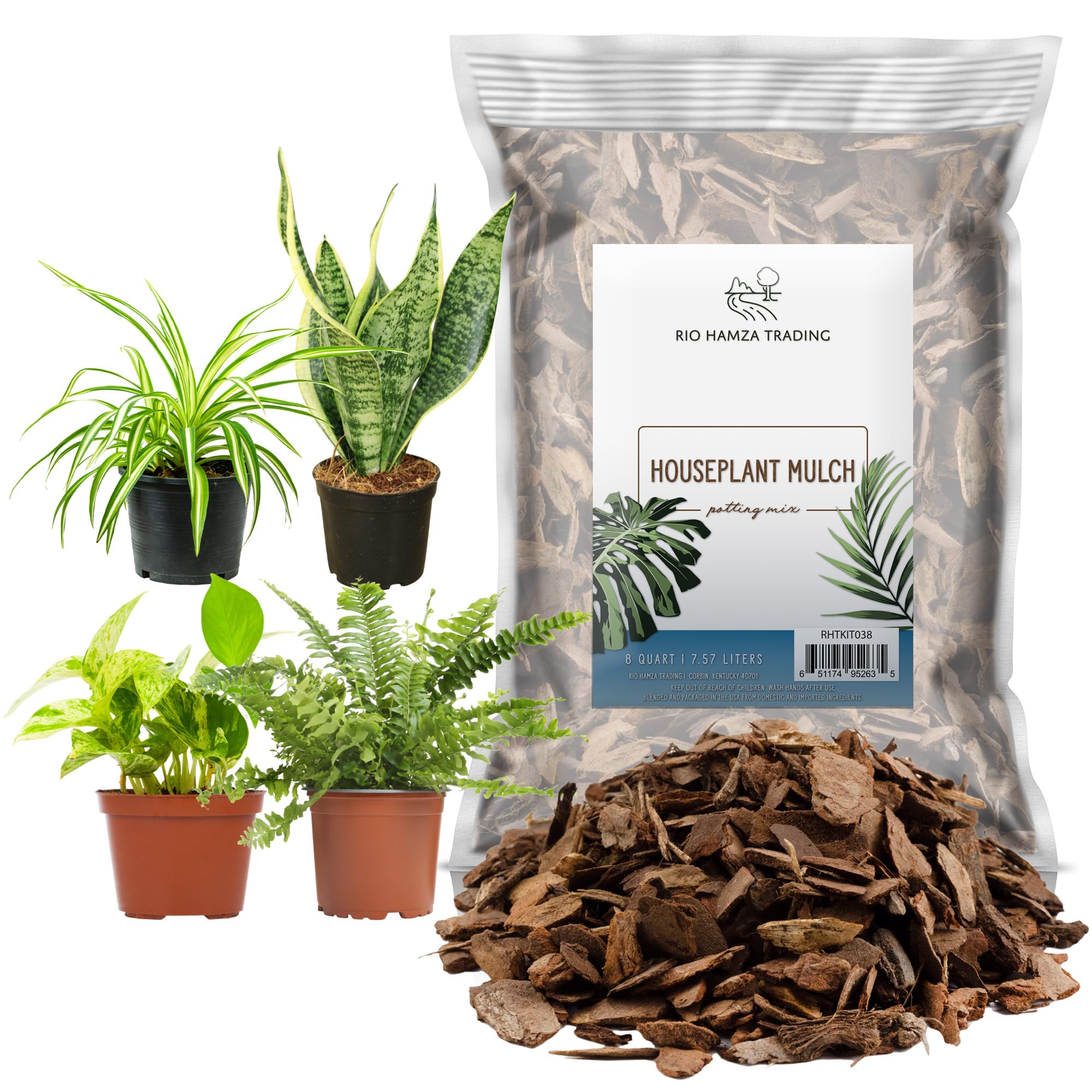 Rio Hamza Trading Houseplant Mulch provides natural bark chips for durable soil cover in indoor pots.