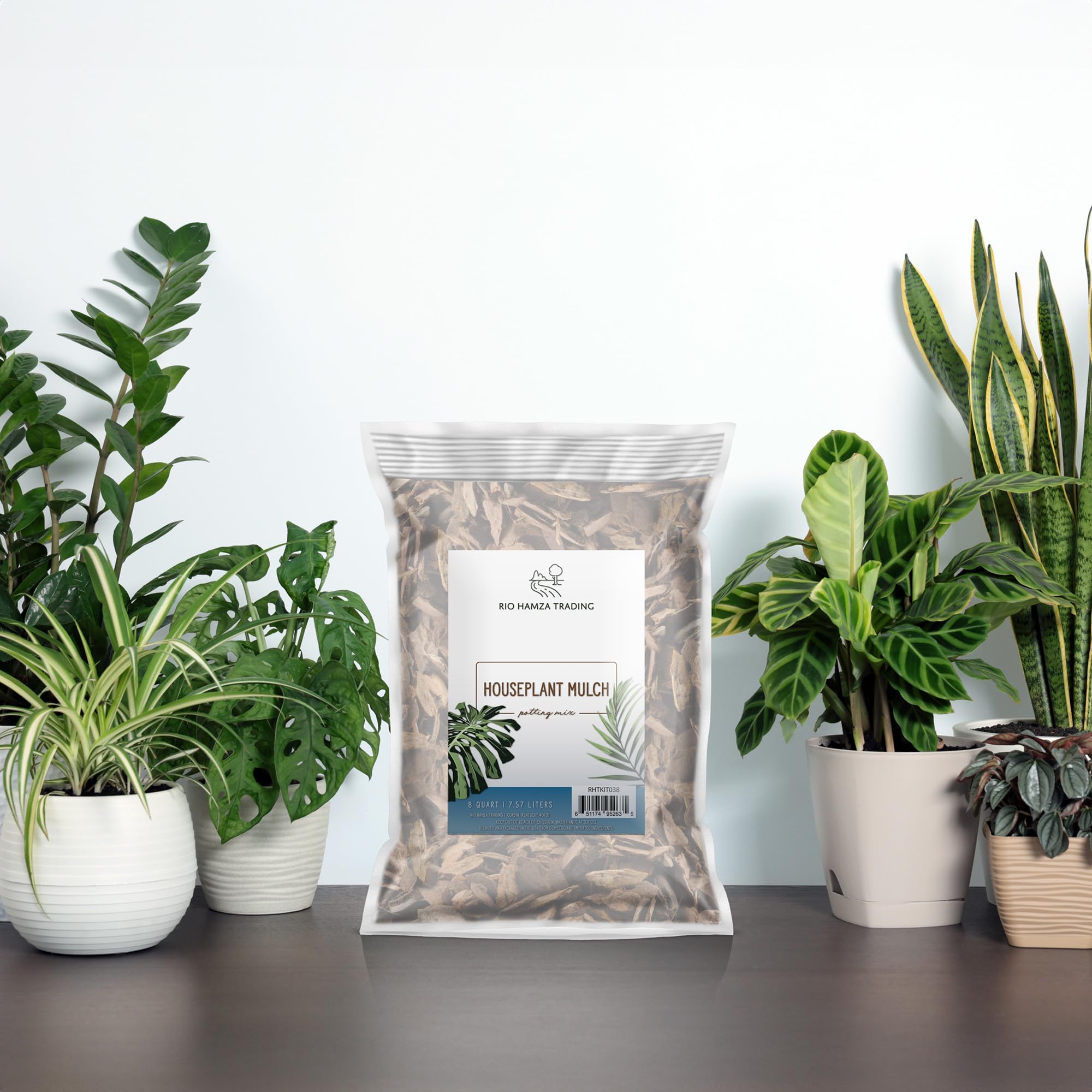 Rio Hamza Trading Houseplant Mulch offers easy, mess-free soil covering for greenery.