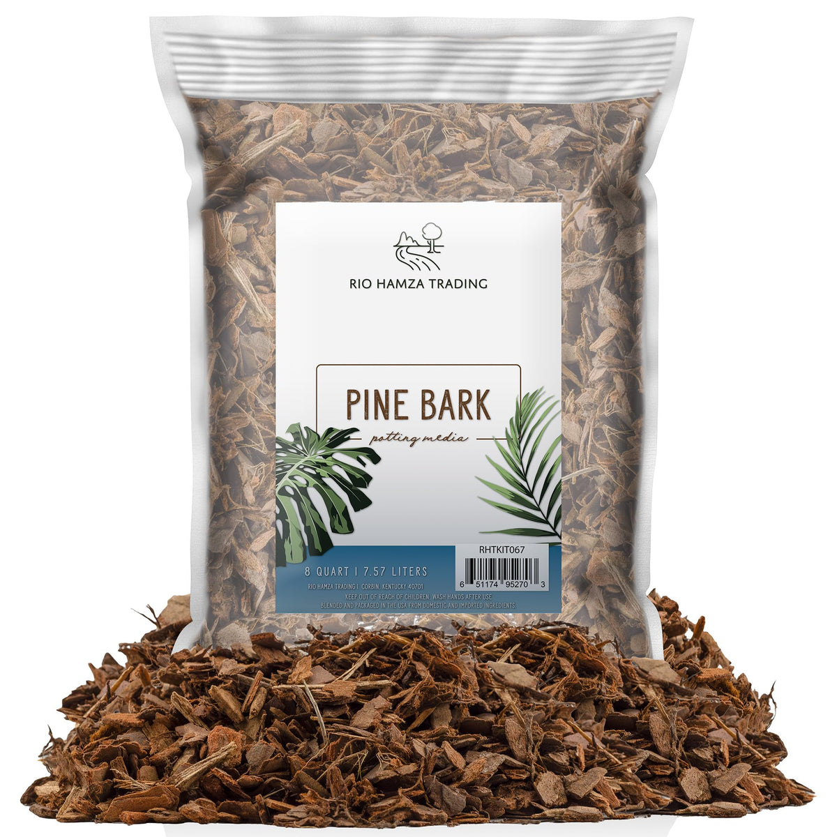 Rio Hamza Trading pine bark mulch nuggets texture for potted plant decor and soil improvement.