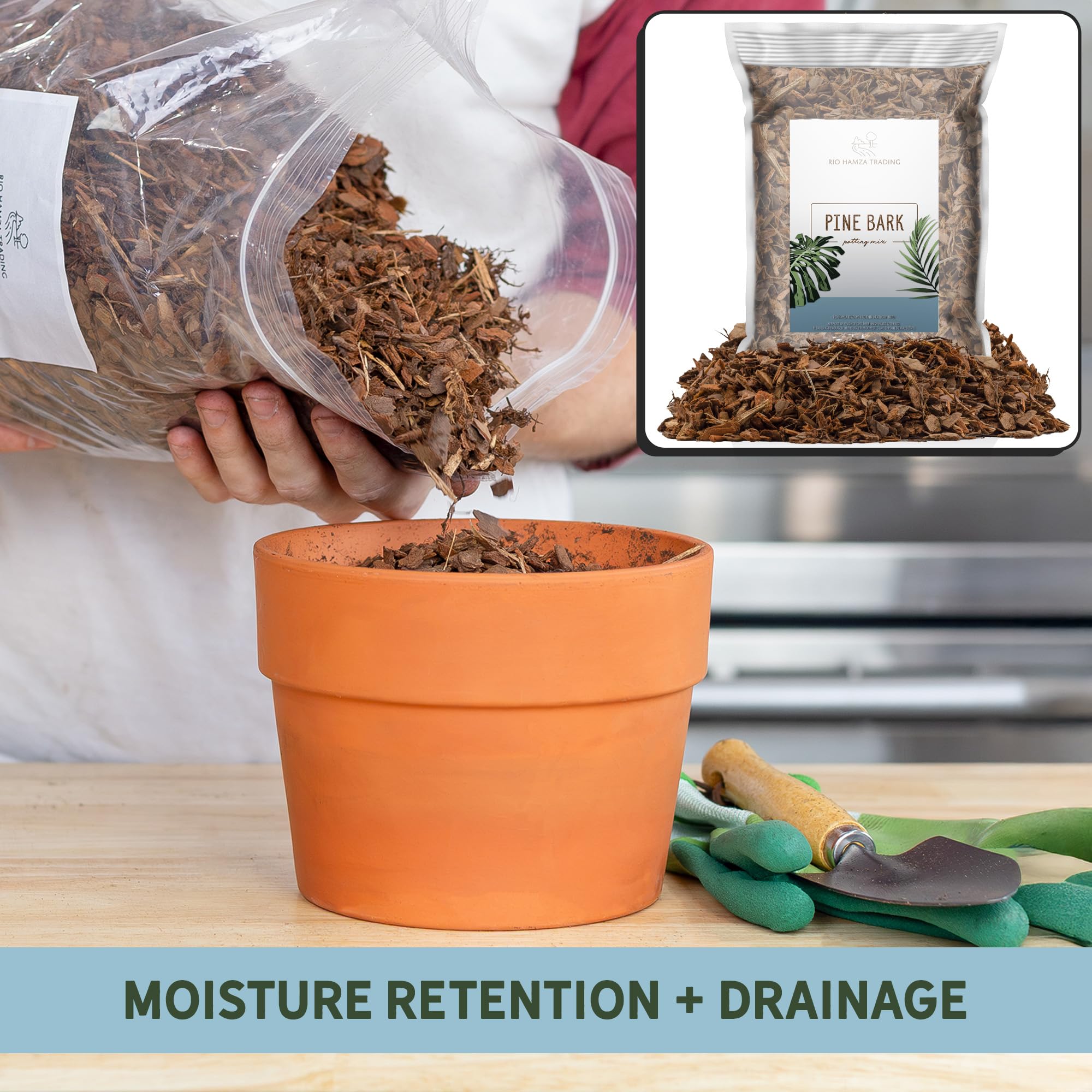 Rio Hamza Trading pine bark mulch nuggets as soil supplement for healthier growth.