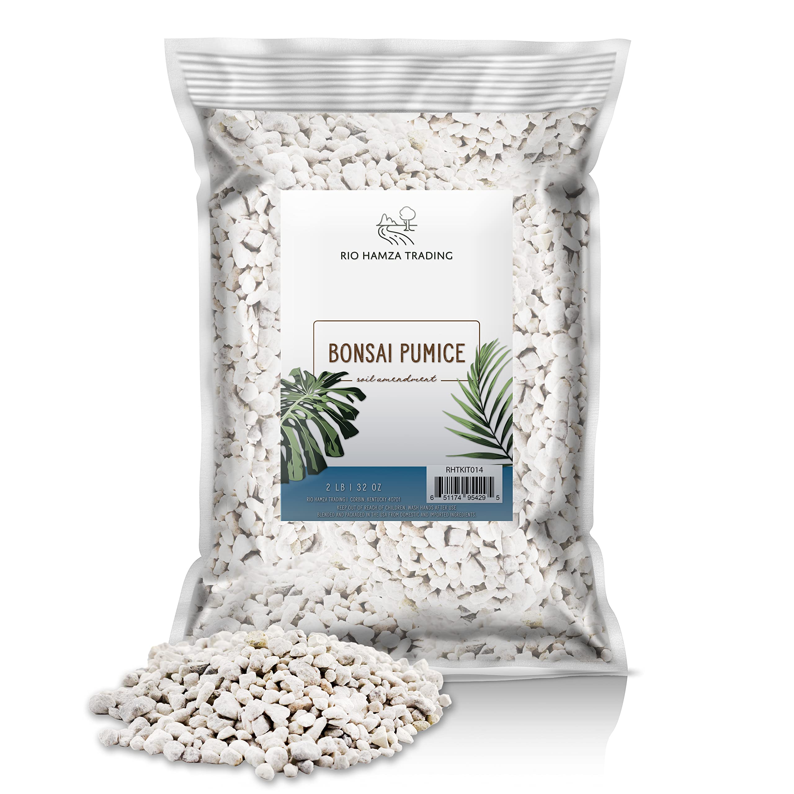 Rio Hamza Trading premium pumice for bonsai in a 2 lb bag enhances drainage and root aeration.