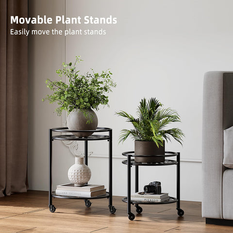 Rioneta 2-tier rolling plant stand wheels, top view, smooth gliding for indoor arrangements.