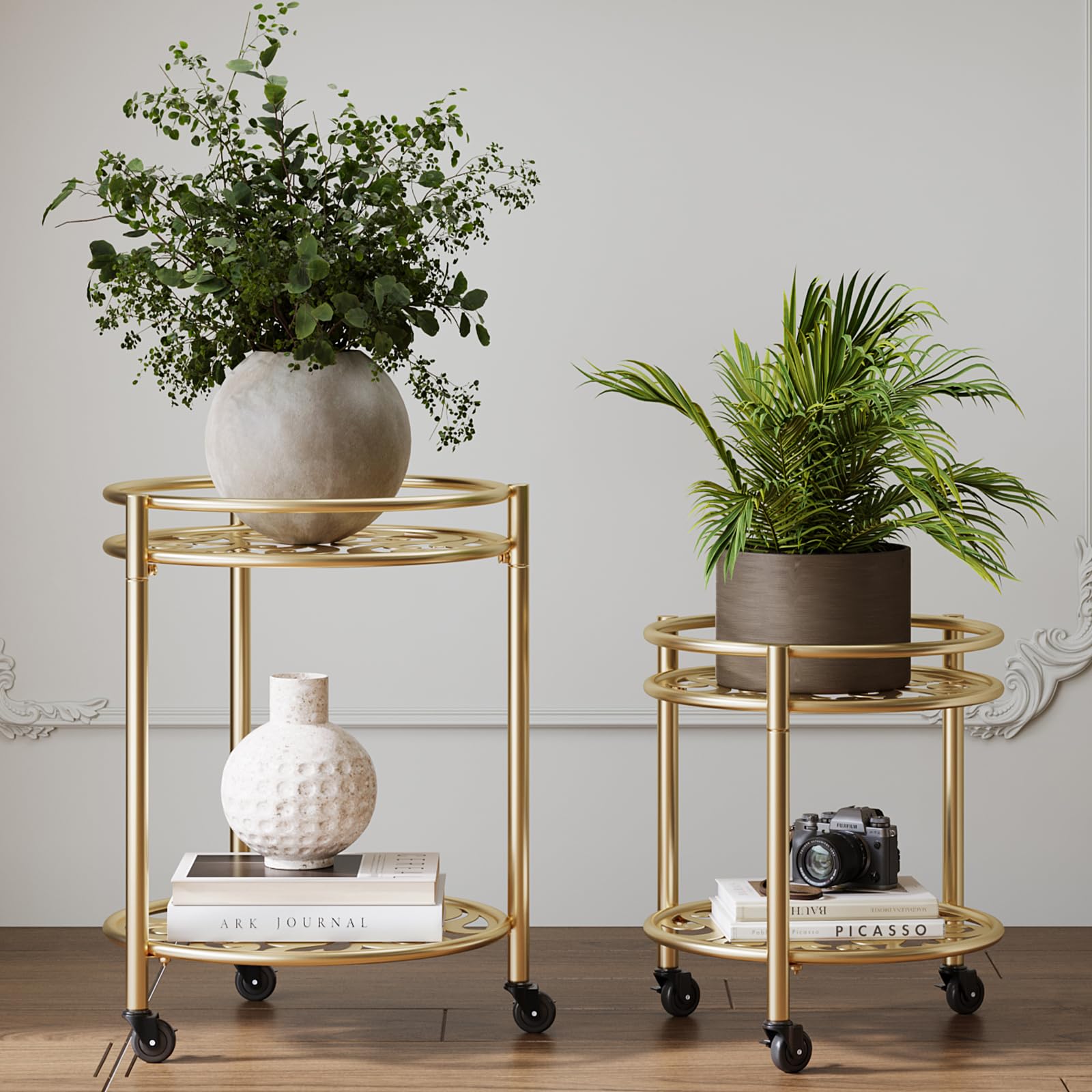 Rioneta 2-tier rolling plant stand with wheels enables effortless mobility.