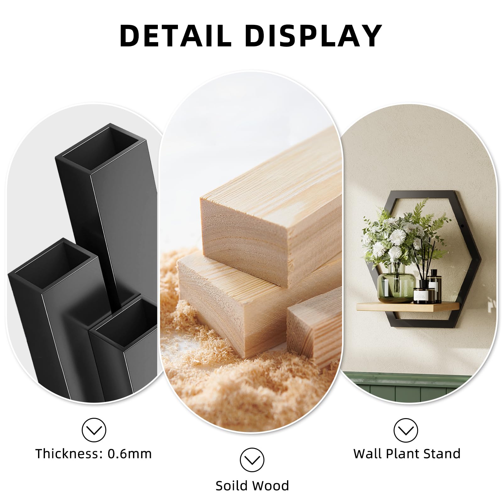 Rioneta 9-inch wood shelf with plant demonstrates stable, scratch-free display.