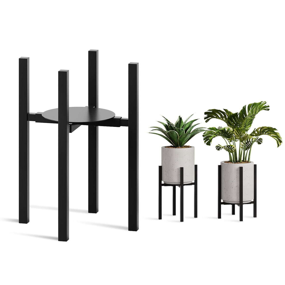 Rioneta adjustable plant stand with round plate for versatile pot sizing