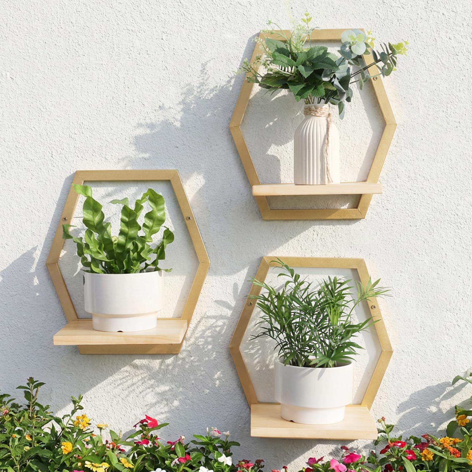 Rioneta diffuser and decor on hex shelf suggests aromatherapy-friendly setup