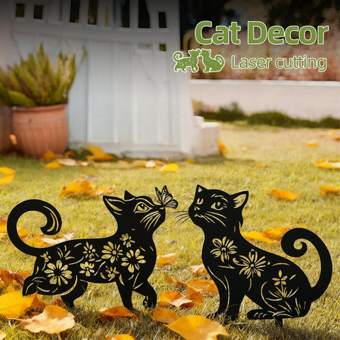 Rioneta cat garden stake right cat creates balanced whimsy in the garden.