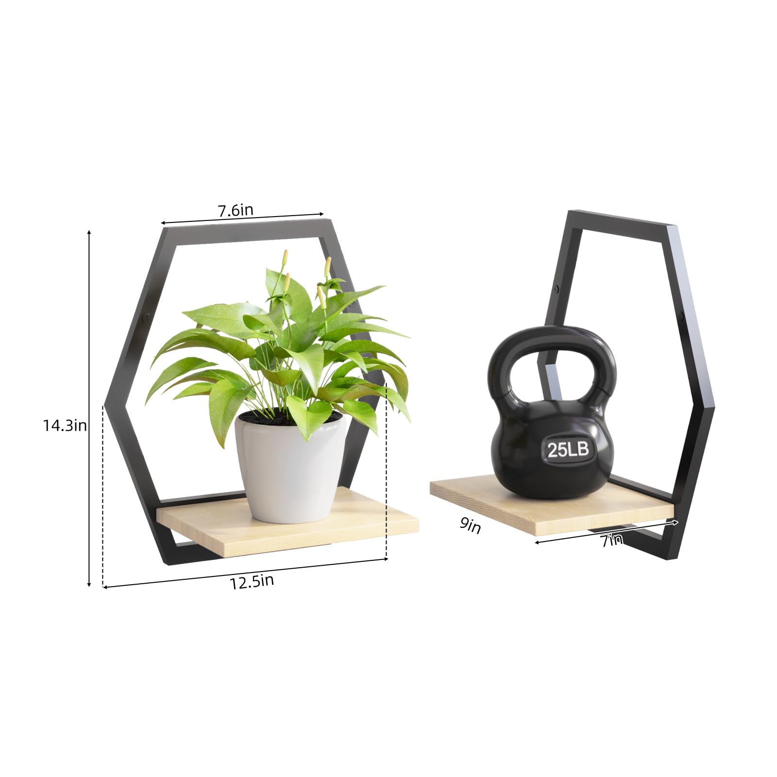 Rioneta geometric floating hexagon shelves for indoor plants and decorative accents