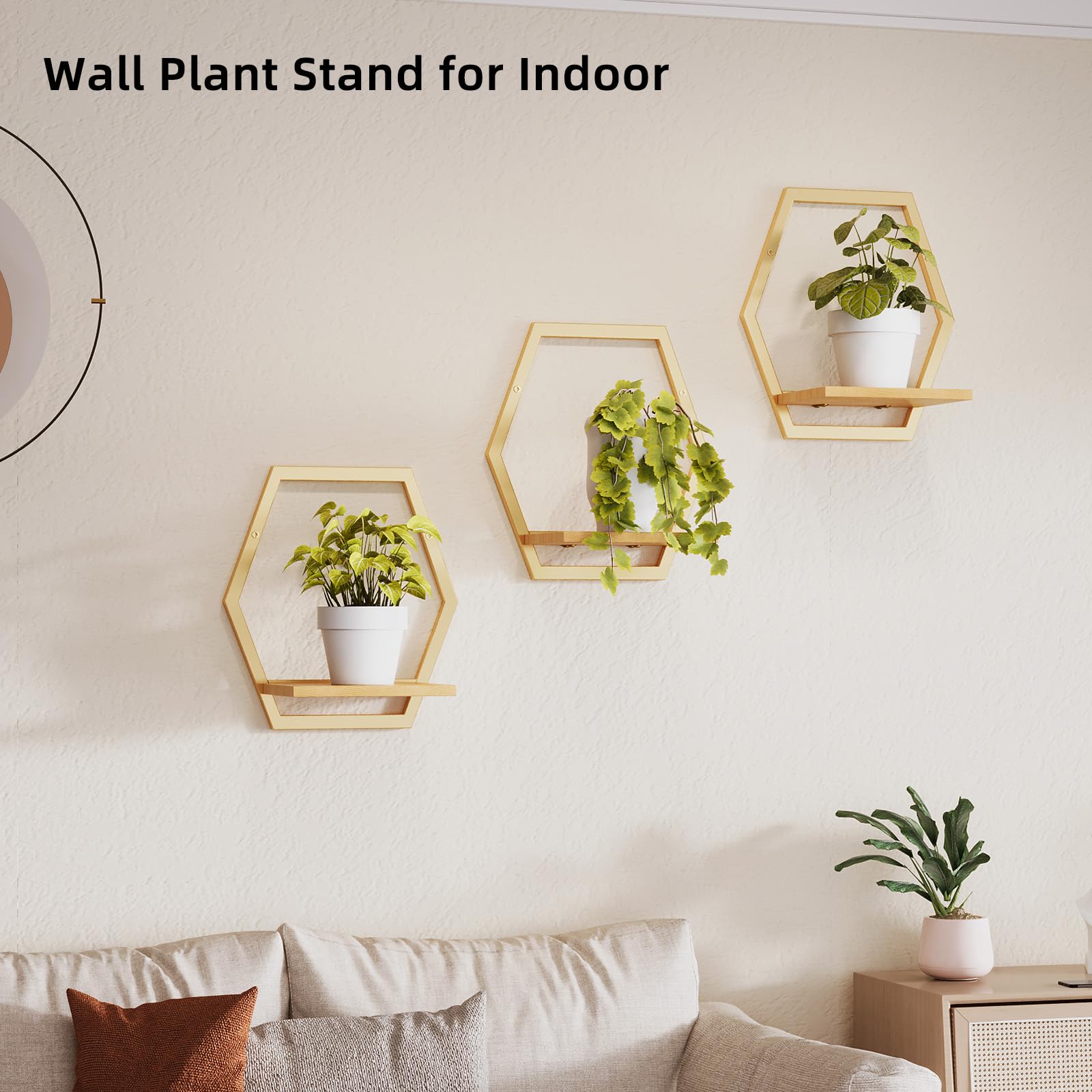 Rioneta solid wood shelves provide a nine-inch display for small plants