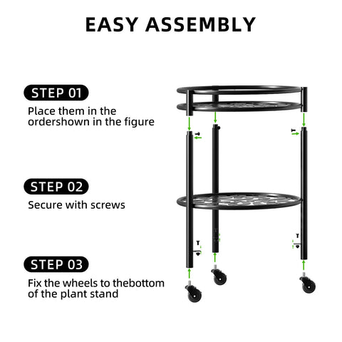 Rioneta two-tier rolling pack provides versatile display for stairs, patios, or rooms.