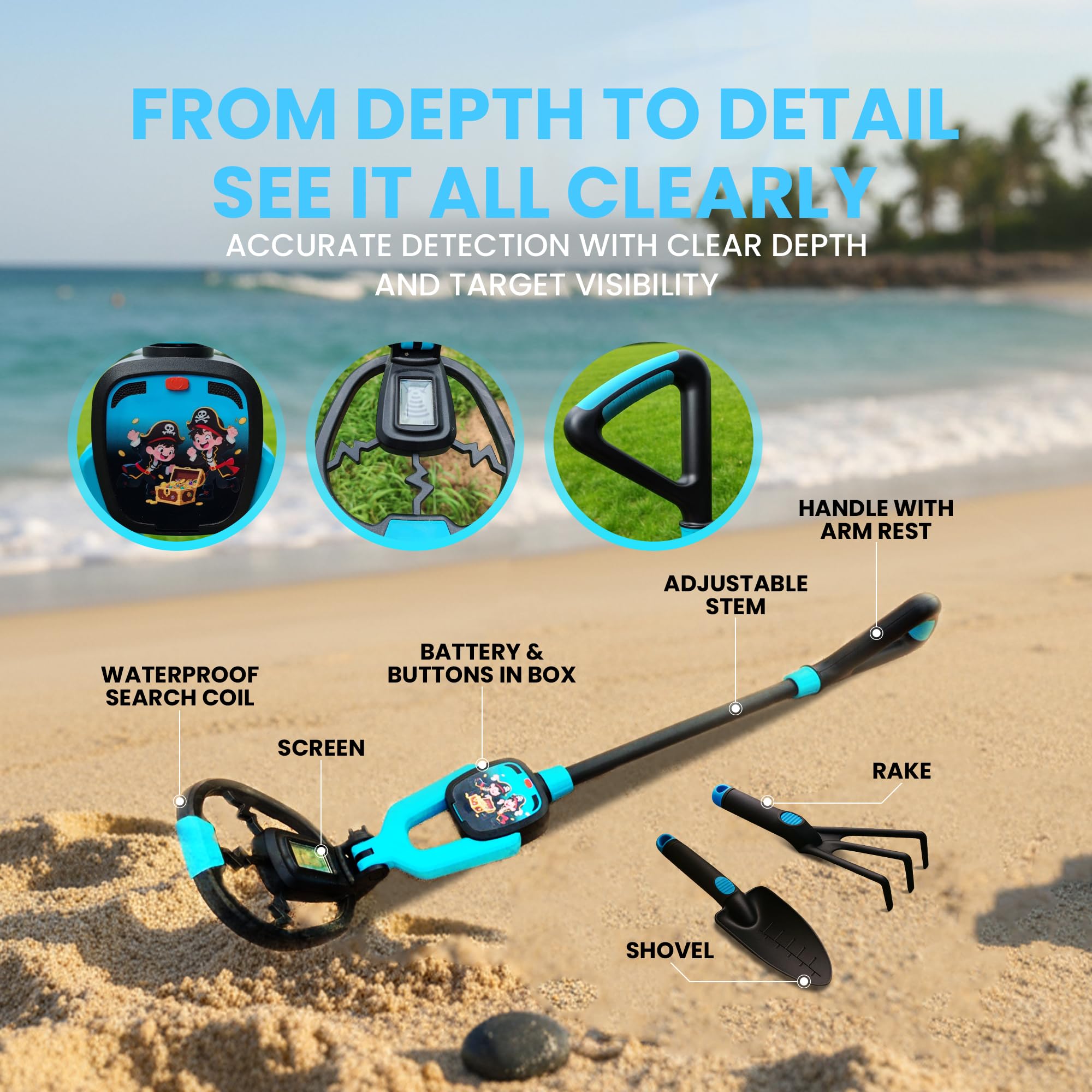 RIPTIC Kids Metal Detector LED display shows status and finds for quick learning.