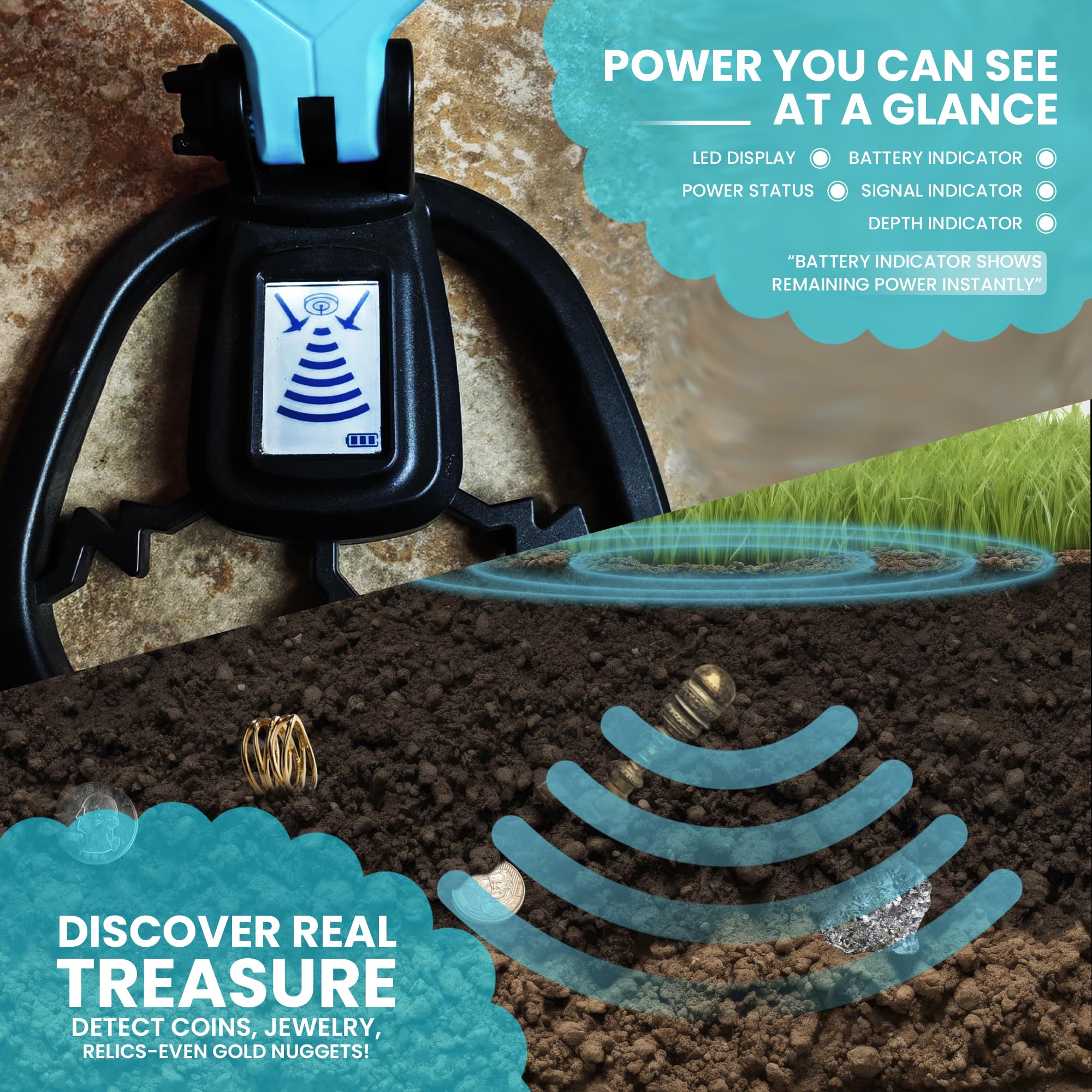 RIPTIC Kids Metal Detector rake accessory helps reveal buried targets smoothly.