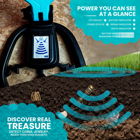 RIPTIC Kids Metal Detector rake accessory helps reveal buried targets smoothly.