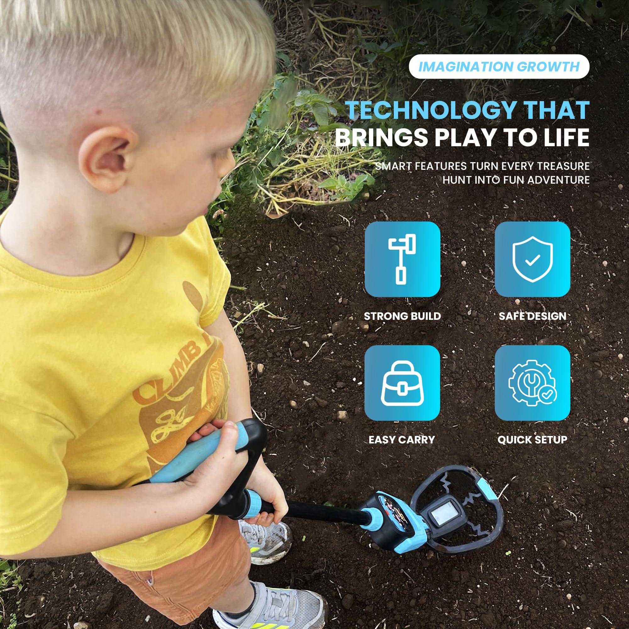 RIPTIC Kids Metal Detector waterproof coil enables beach and park exploration.