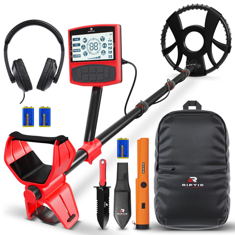 RipTic metal detector with IP68 10-inch coil for versatile treasure hunting.
