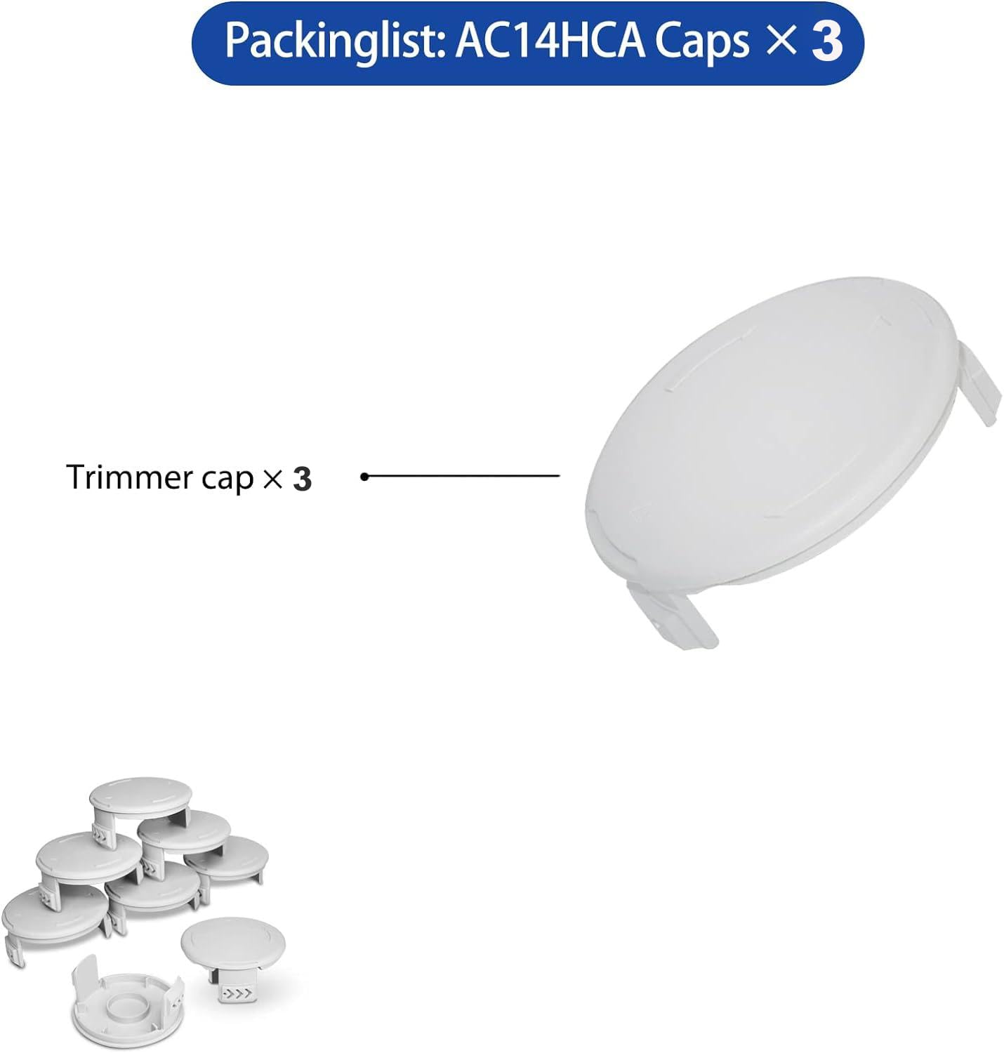 RISELION AC14HCA spool cap installation shows tool-free snap-in fit.