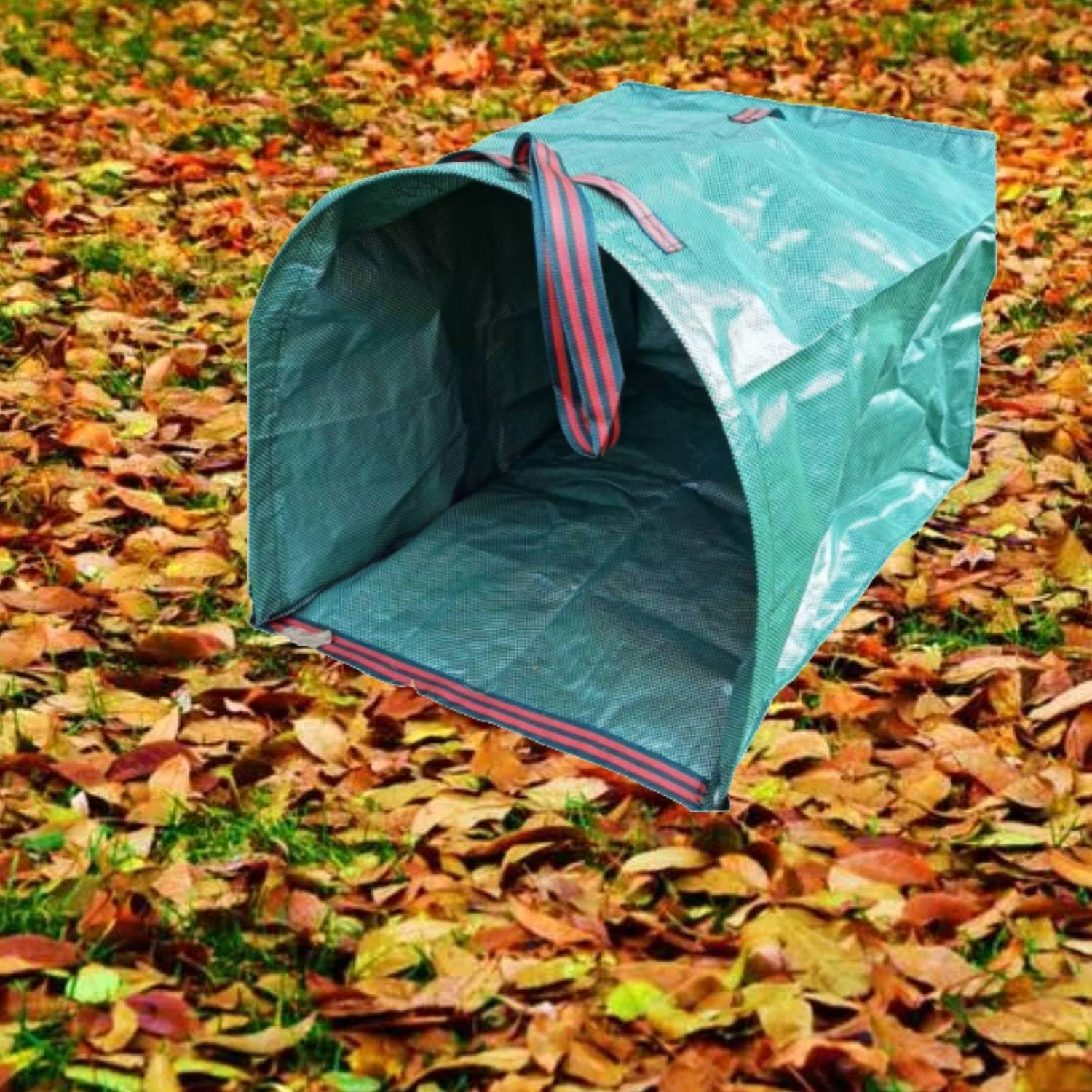 RISETEX leaf-gardening bags in action simplify cleanup of leaves.