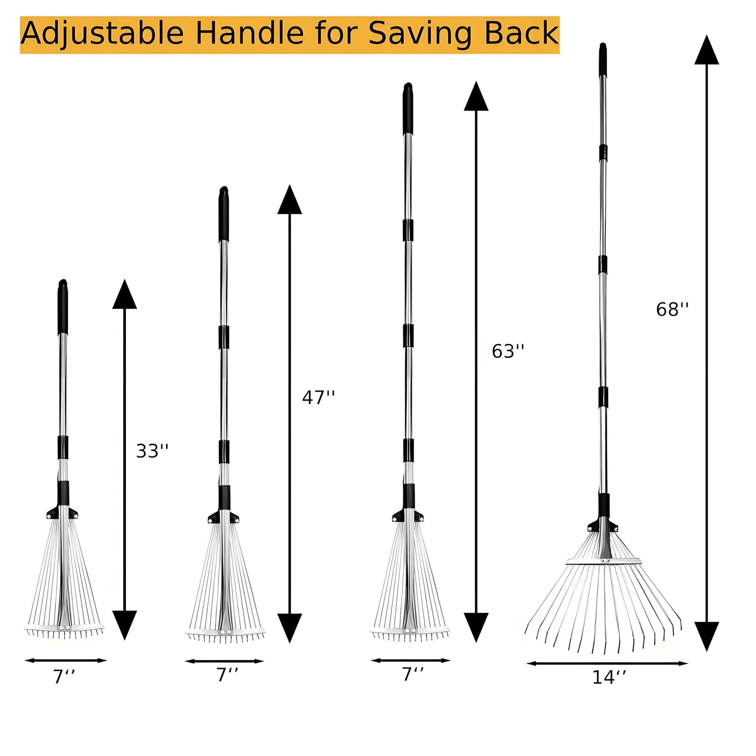 RISETEX 33 to 68 inch handle for adjustable reach during yard work