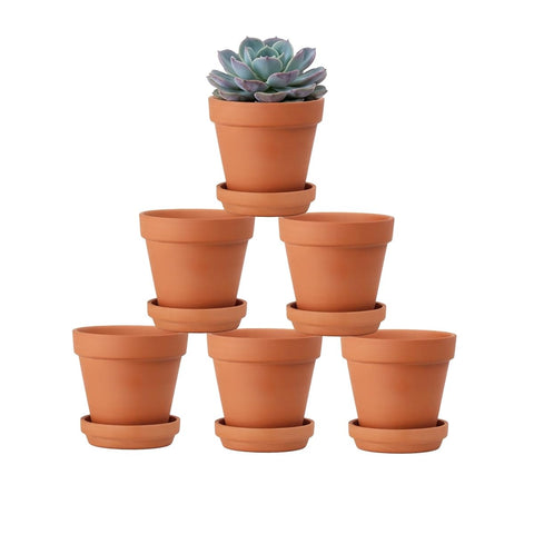 Riseuvo 4-inch terracotta pot with saucer for stable indoor planting and drainage.