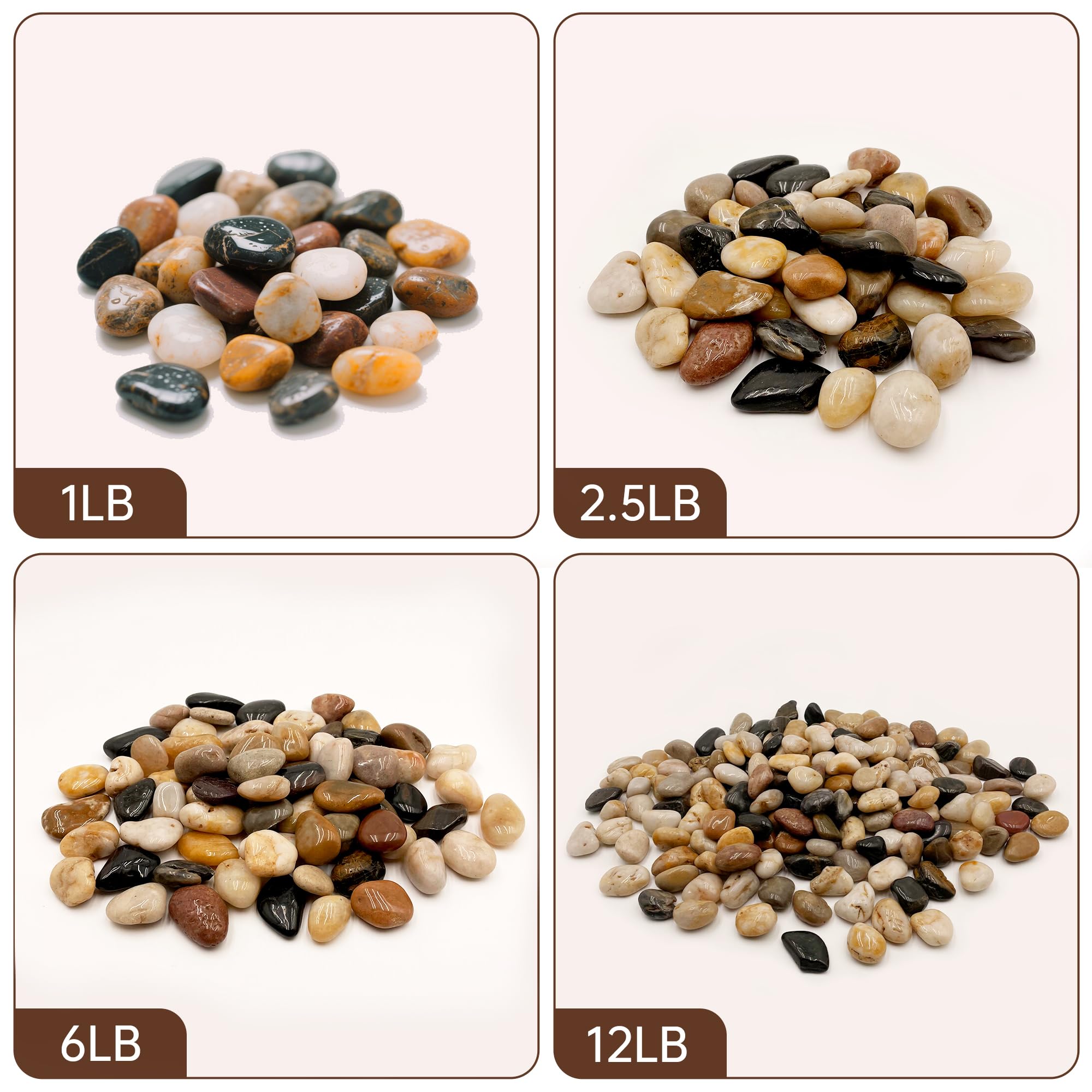 Ritollo River Rocks mixed color pebbles brighten garden beds and decorative displays.