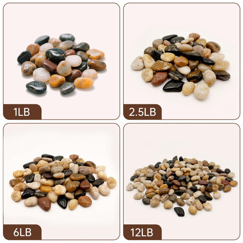 Ritollo River Rocks mixed color pebbles brighten garden beds and decorative displays.