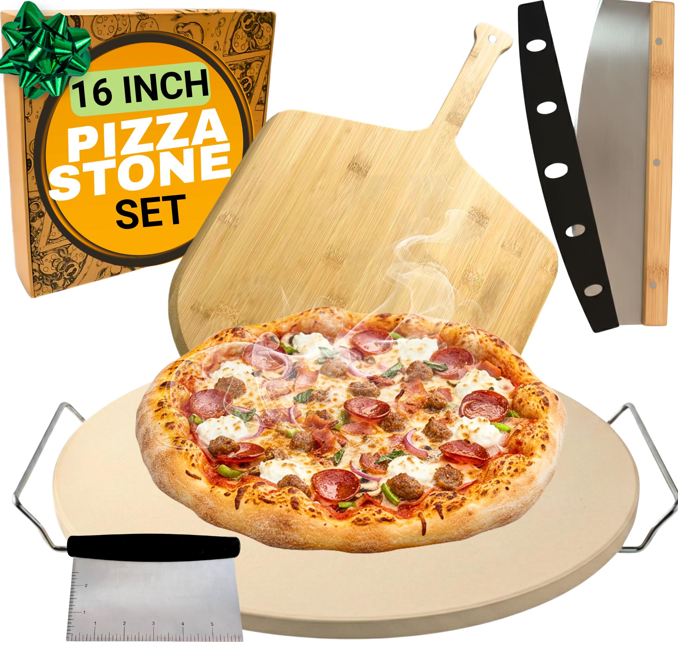 Ritual Life 16-inch pizza stone with handles for even heat and crisp crust.