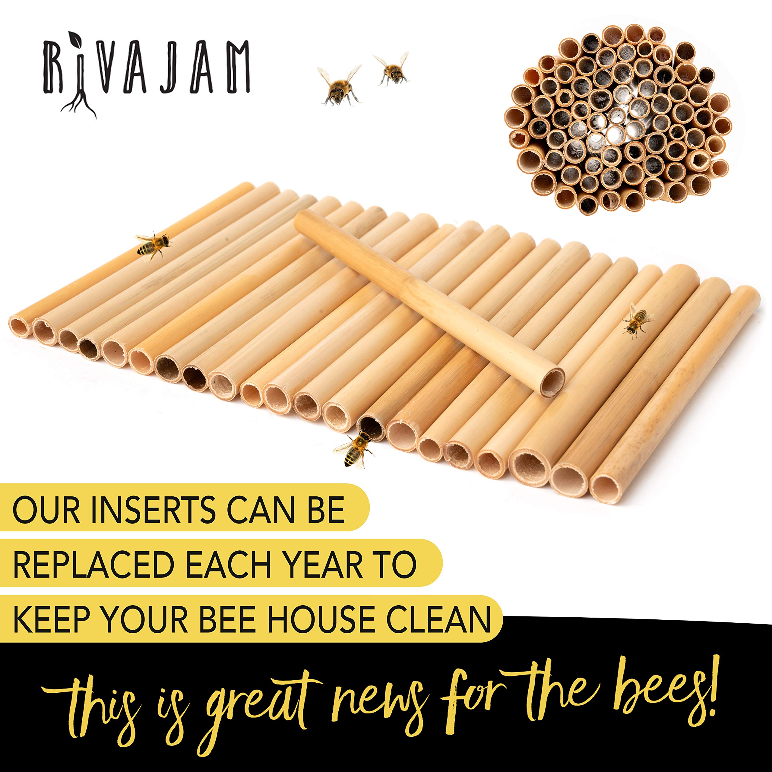 Rivajam refill tubes fit bee houses and pollinator boxes.