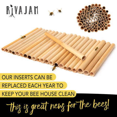 Rivajam refill tubes fit bee houses and pollinator boxes.
