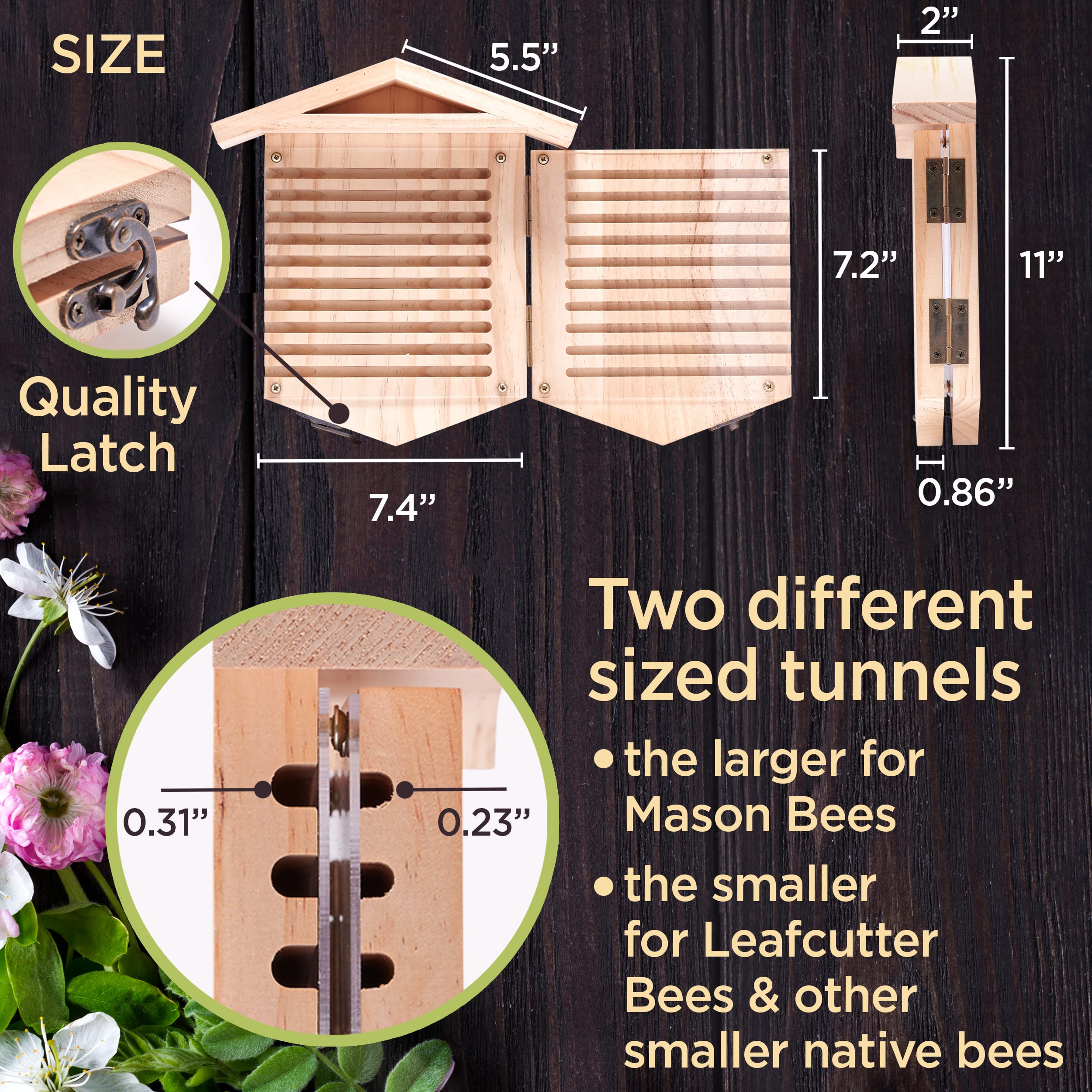 Rivajam Mason Bee houses showing nesting tunnels to support garden pollinators.