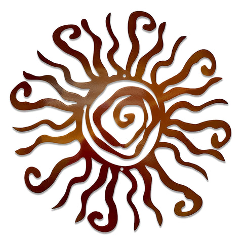 Riverside Designs Wacky Sun wall art on porch with sunburst design and weatherproof finish