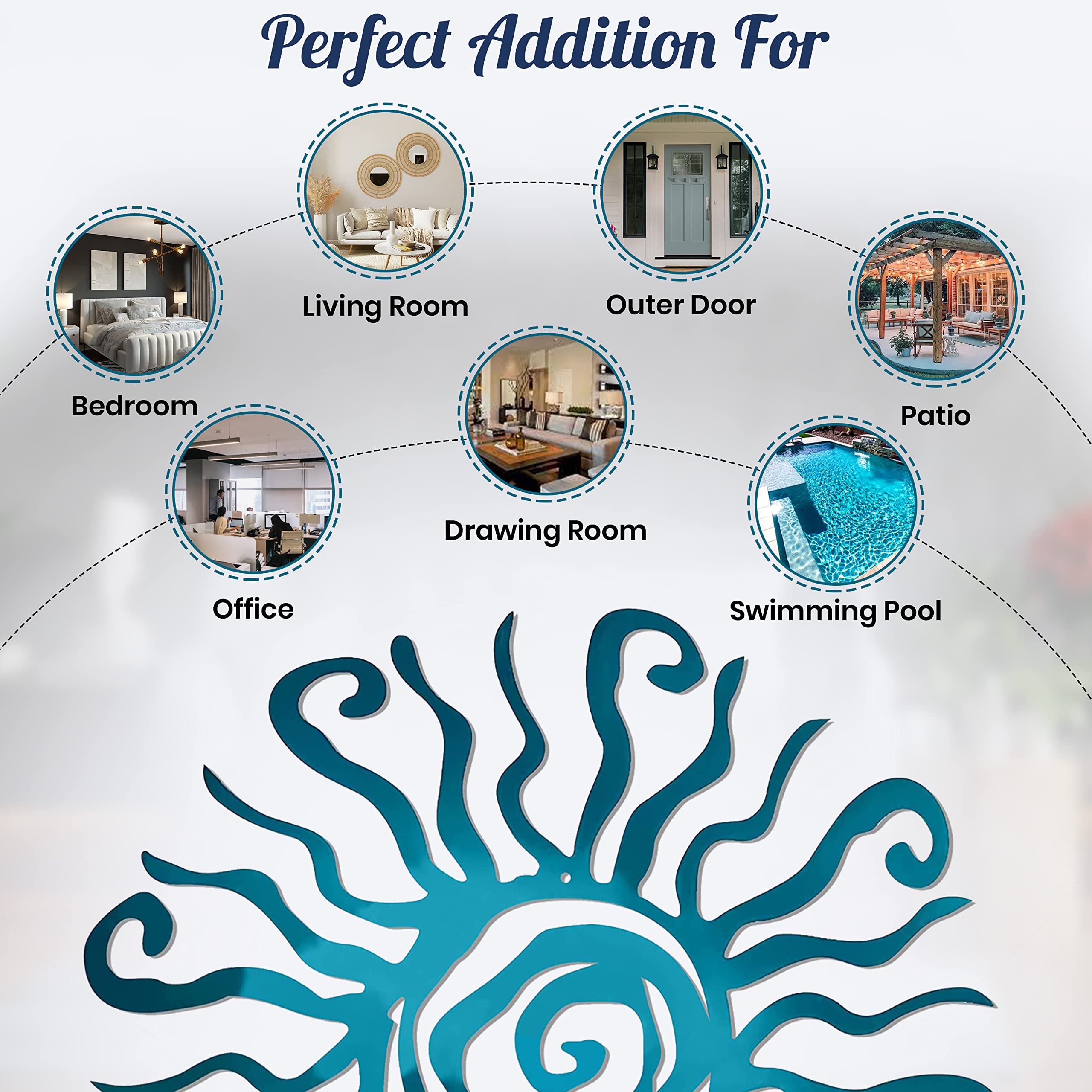 Riverside Designs Wacky Sun teal finish brightens indoor walls with playful sun accents.