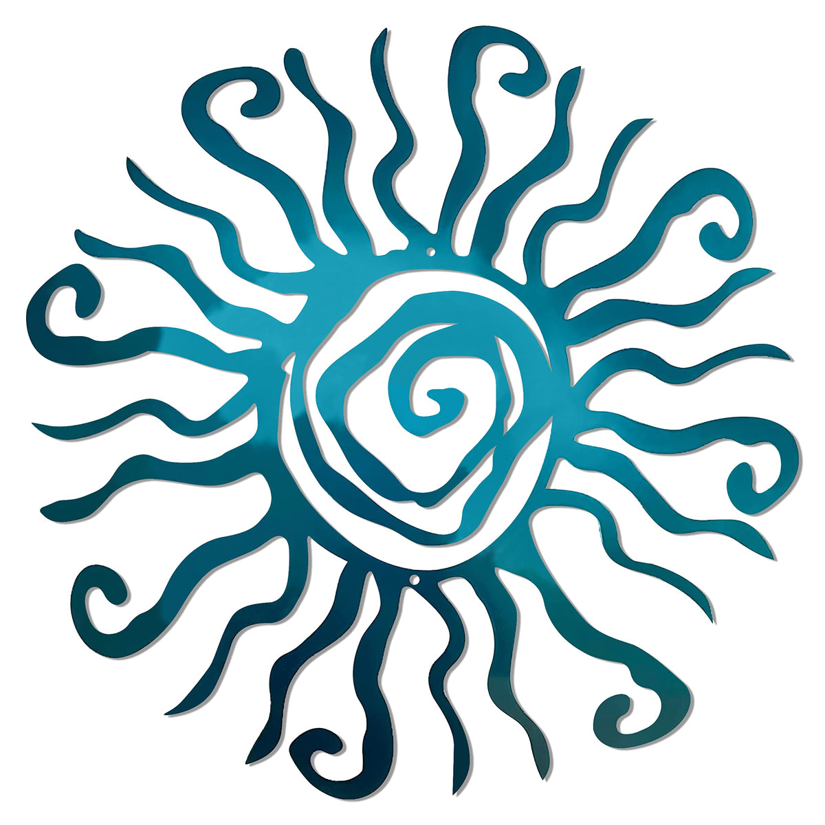 Riverside Designs Wacky Sun teal wall art brightens indoor and outdoor walls.