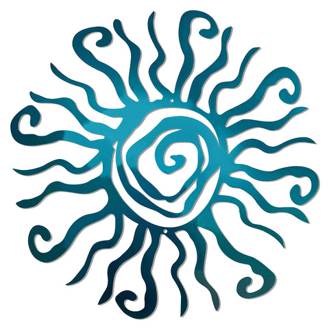 Riverside Designs Wacky Sun teal wall art brightens indoor and outdoor walls.