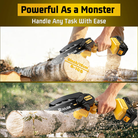 Rivlox mini chainsaw 2x2000mAh batteries powering longer pruning sessions.