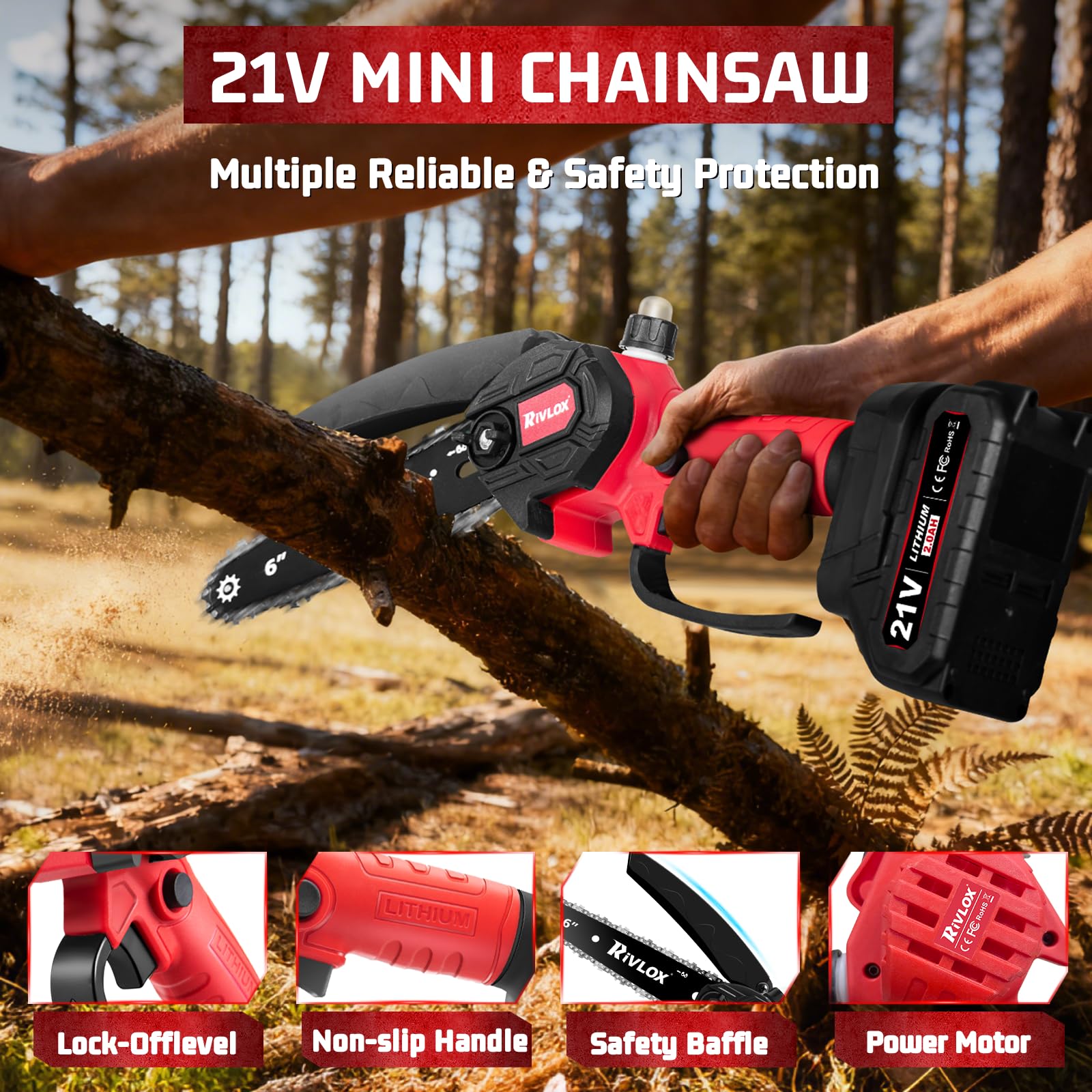 Rivlox Mini Chainsaw cuts through 6-inch branches with speed.