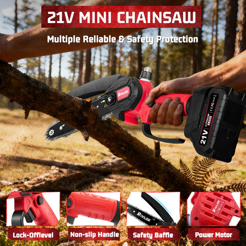 Rivlox Mini Chainsaw cuts through 6-inch branches with speed.