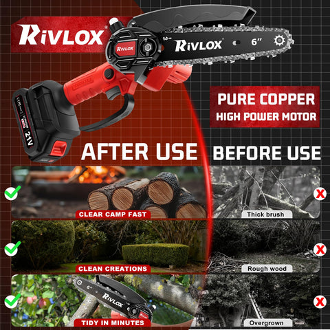 Rivlox Mini Chainsaw auto oiling keeps the chain lubricated.